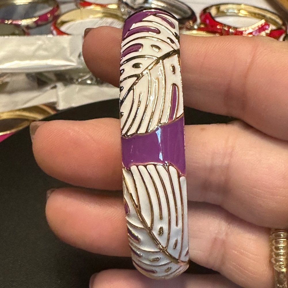 Purple and White Enamel Bangle Bracelet